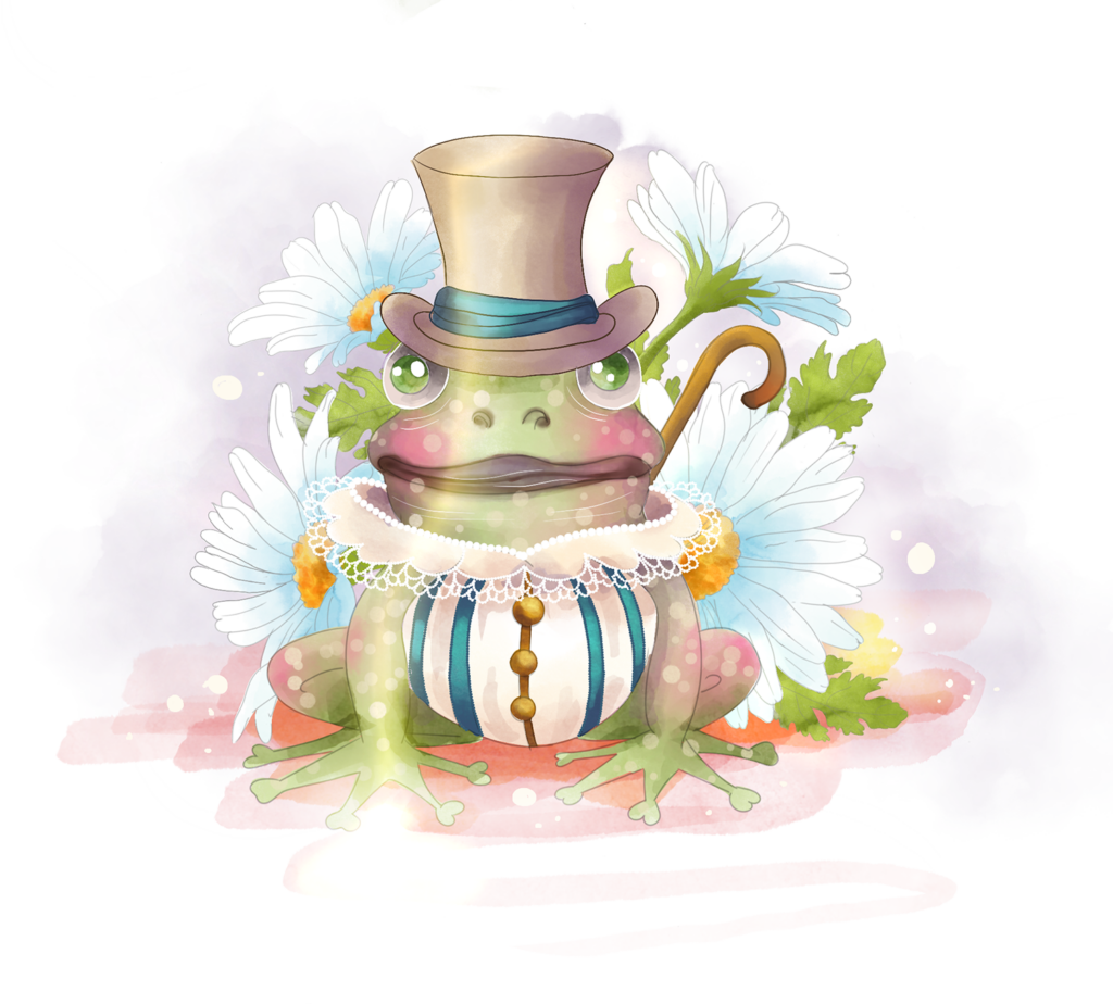 Grenouille Gentleman avec cane et chapeau